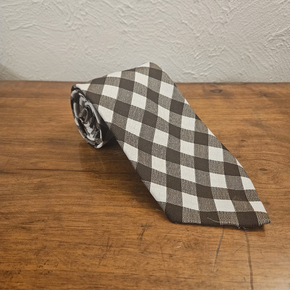 Vintage Bachrachs By Damon Union Made In USA Brown White Plaid TexturedPolyester